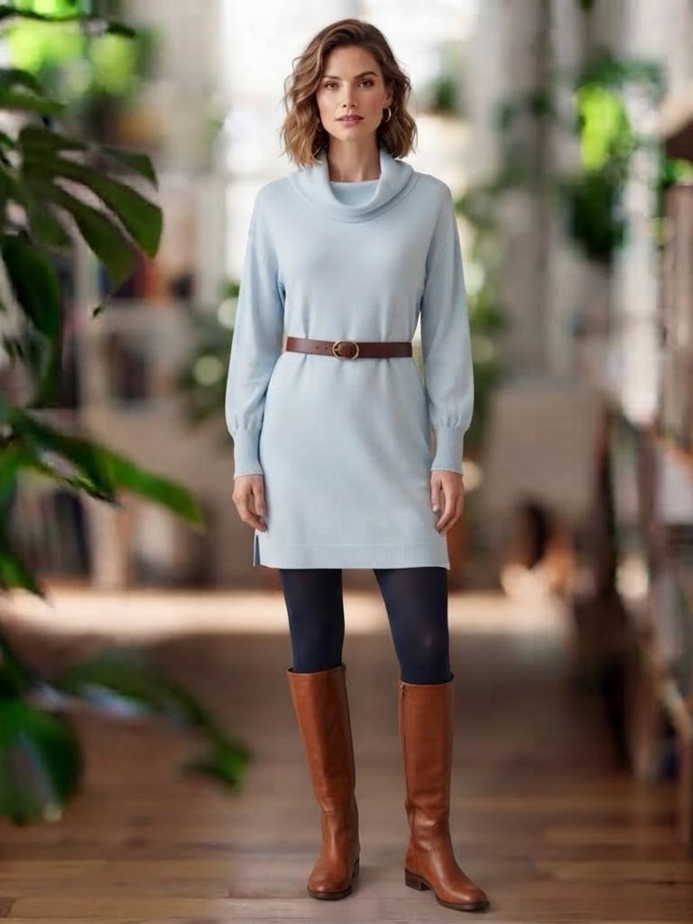Maeve Fresh Powder Blue Cozy Cowl Neck Women's Sweater Dress Size Large